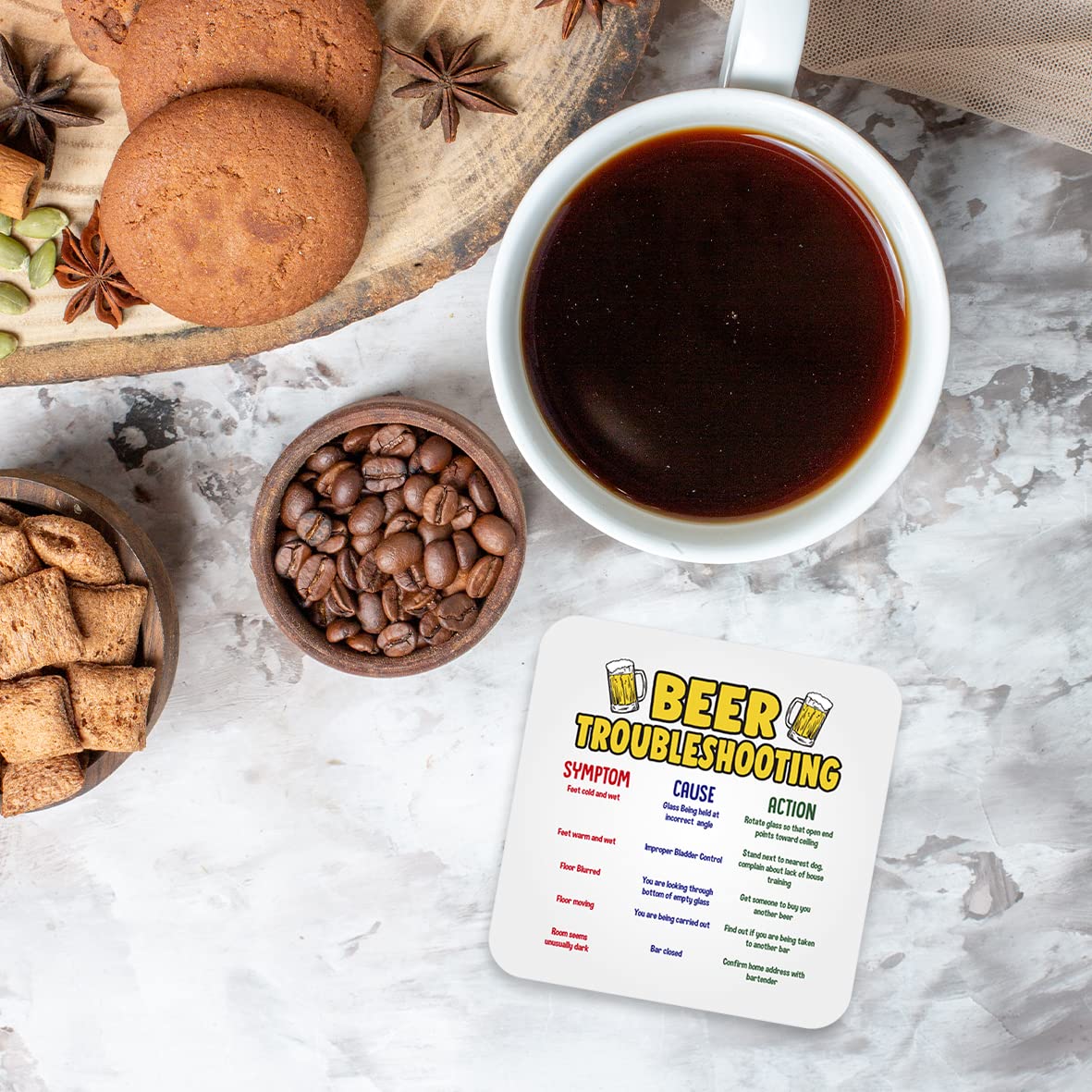 CS683 Beer Troubleshooting : Symptom/Cause/Action Novelty Funny Coffee Tea Drink Gift Glossy MDF Wooden Coaster