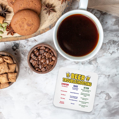 CS683 Beer Troubleshooting : Symptom/Cause/Action Novelty Funny Coffee Tea Drink Gift Glossy MDF Wooden Coaster