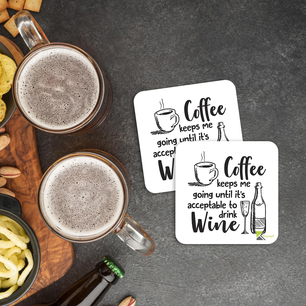 CS357 Coffee keeps me going until it's acceptable to drink wine Novelty Funny Coffee Tea Drink Gift Glossy MDF Wooden Coaster | Gifts for Women, Mum, Her, Friend | Birthday Present