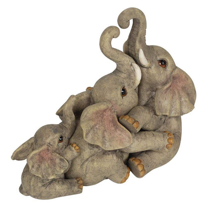 Adorable Grey Resin Elephant Family Ornament - 12.5cm x 14cm (1 Pc.) - Charming Rustic Design, Durable Handcrafted Decor, Nature-inspired Gift - Ideal for Home Accessory