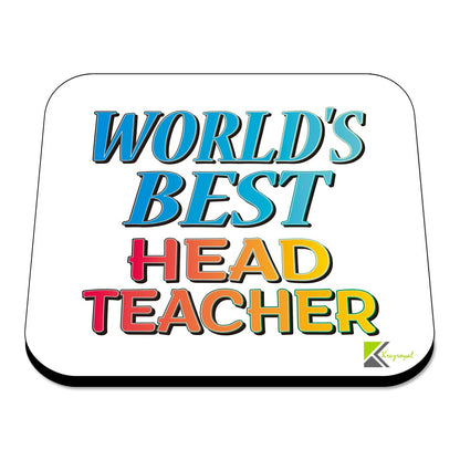 WB047 World's Best Head Teacher MDF Wooden Coaster by Kruzroyal | Gift for Head Teacher | Unique Novelty Present | 9cm x 9cm | Coffee Tea MDF Wooden Coaster