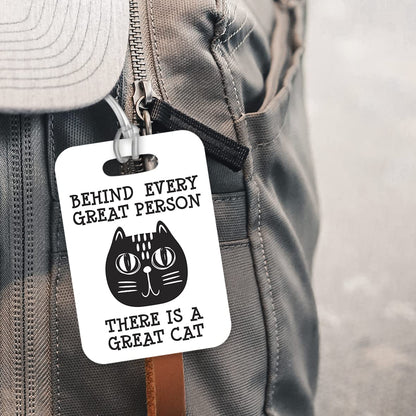 LT124 Behind Every Great Person There is A Great Cat Novelty Funny Unique Designer Gift Glossy Plastic Suitcase Luggage Tag