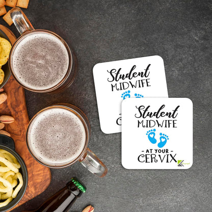 CS971 Student midwife - at your cervix Novelty Funny Coffee Tea Drink Gift Glossy MDF Wooden Coaster | Gifts for Student Midwives, Nurses, Doulas – Thank You & Graduation Present