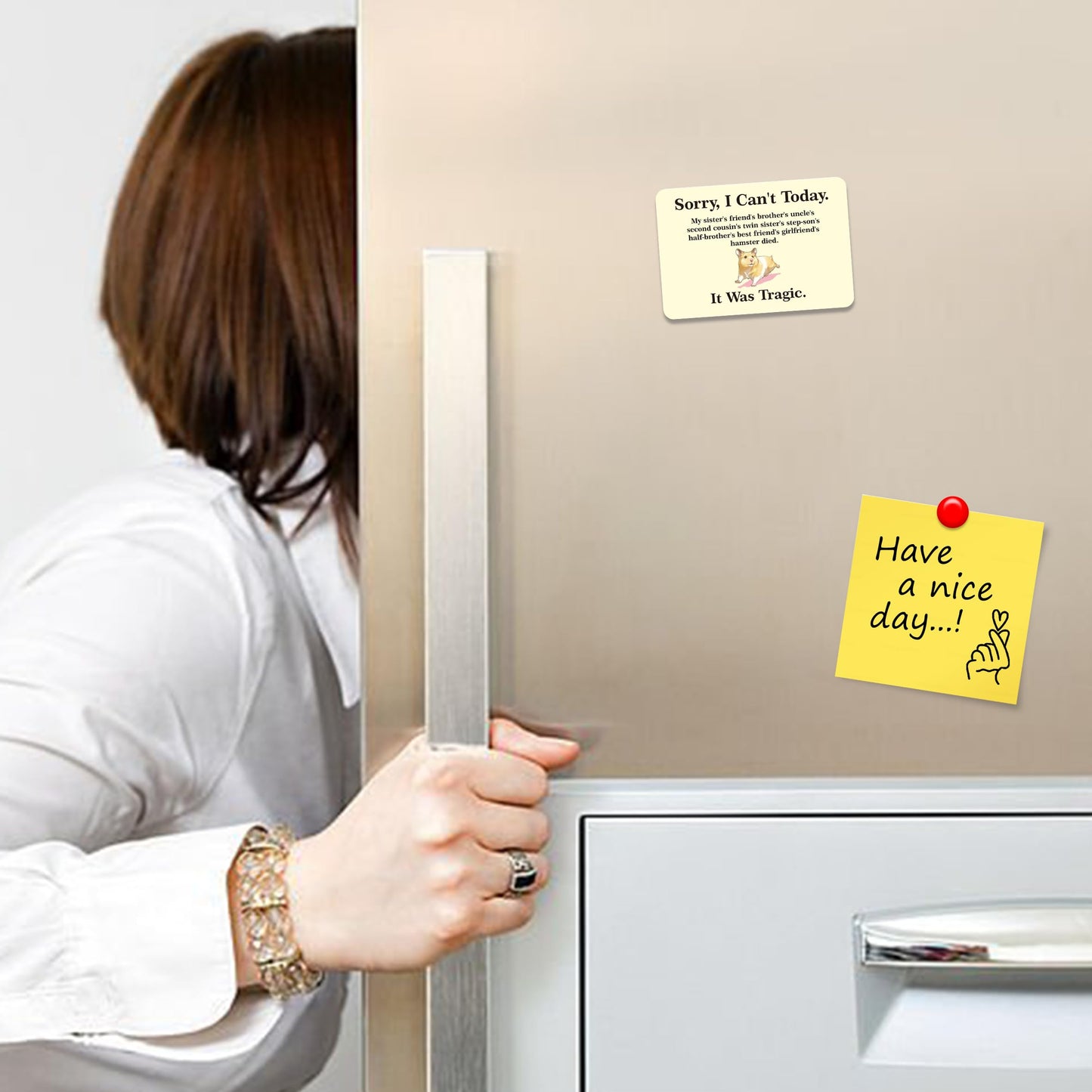 Kruzroyal FM168 SORRY, I CAN'T TODAY. IT WAS TRAGIC Novelty Funny Gift Idea Glossy Rectangle Metal Fridge Magnet