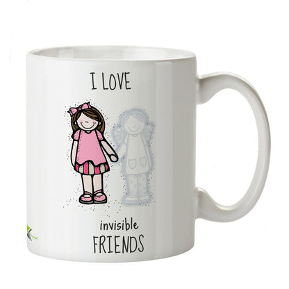 Kruzroyal Funny Invisible Friends Mug, Quirky Cartoon Illustration Design, Novelty Gag Gift for Kids, Introverts or Coworkers, White Ceramic Coffee Cup, 11 oz