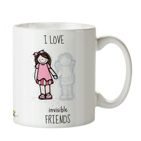 Kruzroyal Funny Invisible Friends Mug, Quirky Cartoon Illustration Design, Novelty Gag Gift for Kids, Introverts or Coworkers, White Ceramic Coffee Cup, 11 oz