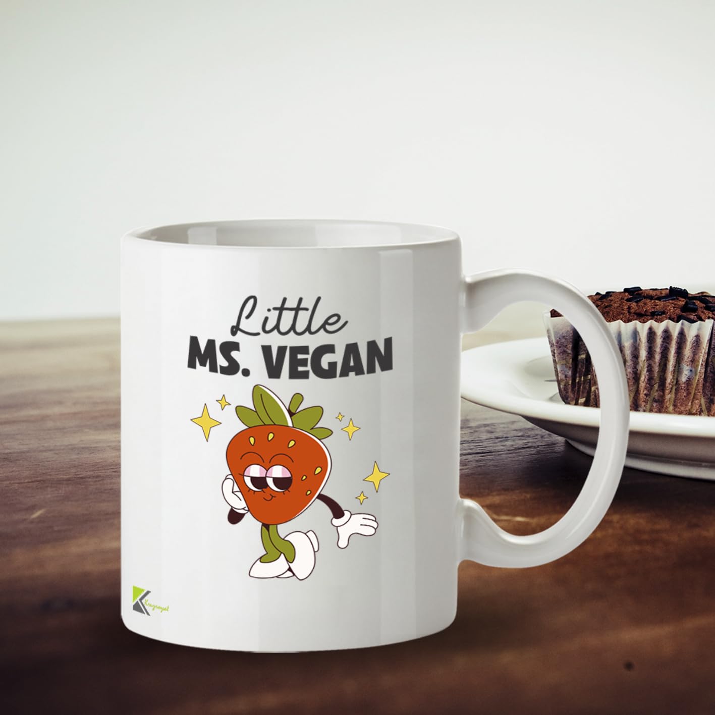 Kruzroyal Little Ms Vegan Mug | Retro Cartoon Gift for Women | Funny Vegan Coffee Mug 11oz | Dishwasher Safe Ceramic Cup for Her