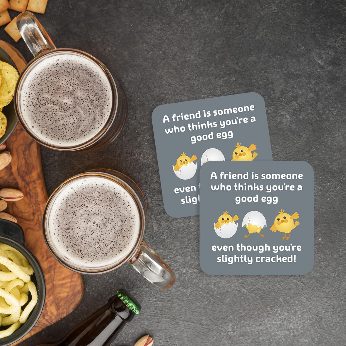 CS686 A friend is someone who thinks you're a good egg, even though you're slightly cracked! Novelty Funny Coffee Tea Drink Gift Glossy MDF Wooden Coaster | Sentimental Gifts for Best Friend Her Him