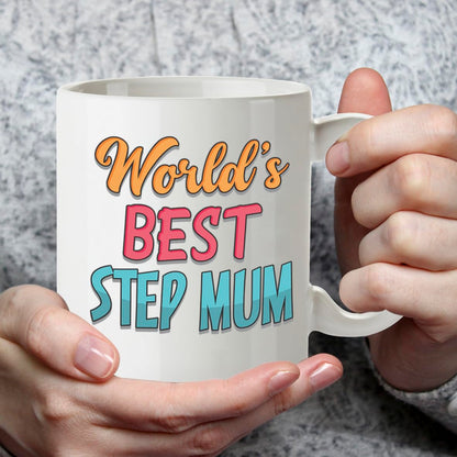 Kruzroyal DZ819 World's Best Step Mum Mug 11oz - White Ceramic Coffee & Tea Cup for Stepmum, Bonus Mum - Birthday or Mother's Day Present for Her