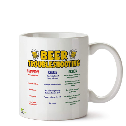 Kruzroyal Beer Troubleshooting Mug, Funny Drinker's Guide Ceramic Coffee Tea Cup Gift for Dad Husband Friend Beer Lover
