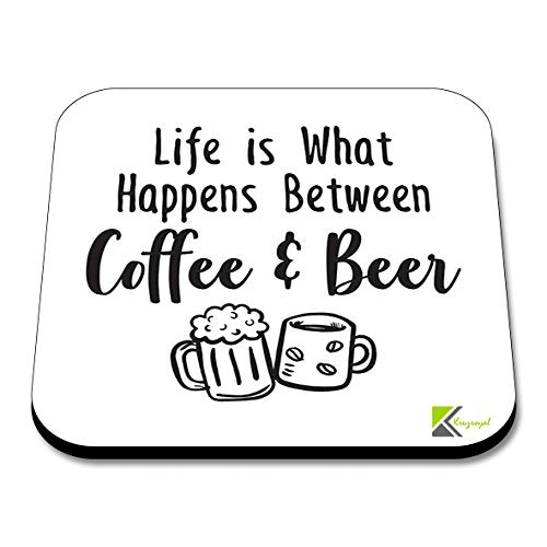 CS231 Life is What Happens Between Coffee & Beer Novelty Funny Coffee Tea Drink Gift Glossy MDF Wooden Coaster