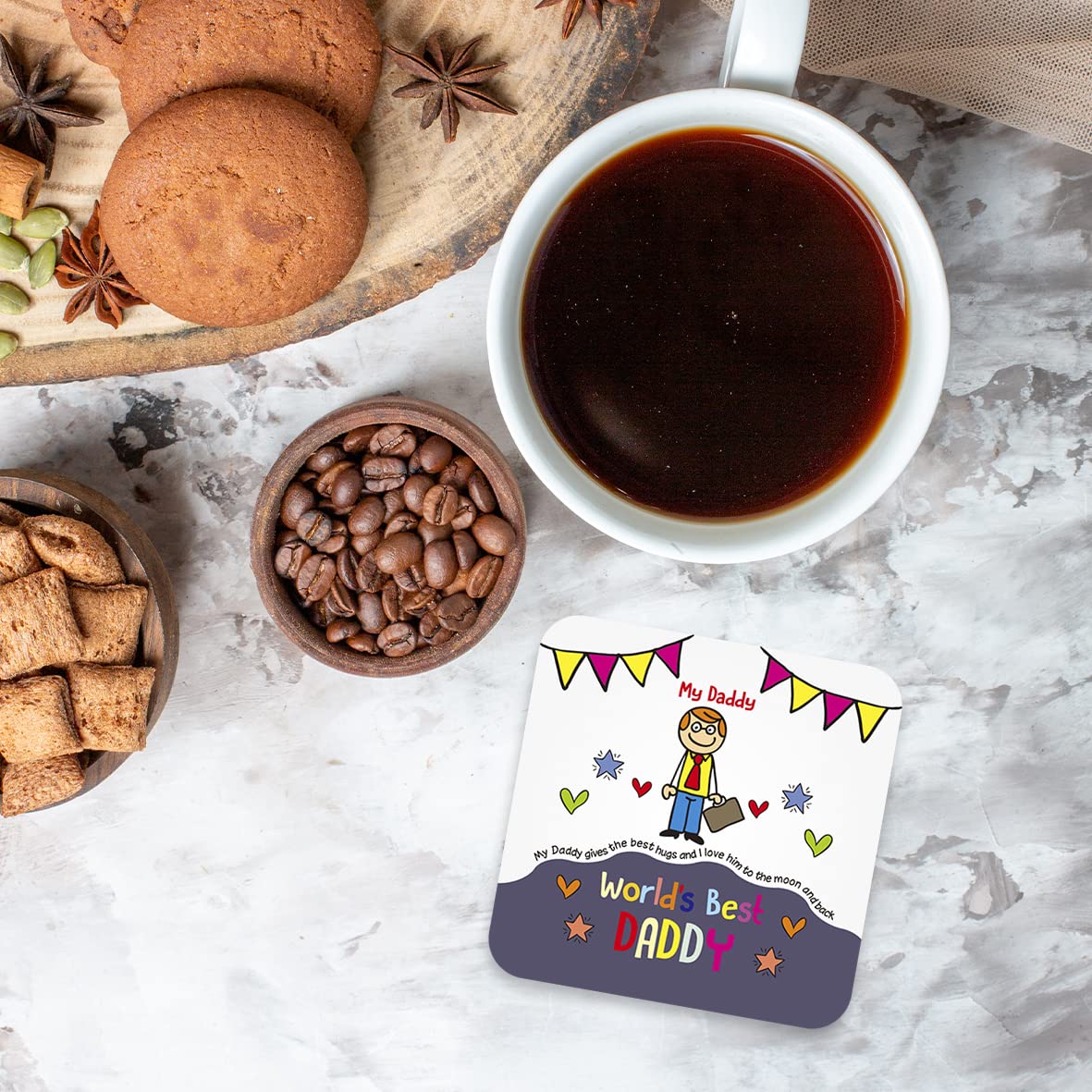 CS689 World's Best Daddy Novelty Funny Coffee Tea Drink Gift Glossy MDF Wooden Coaster