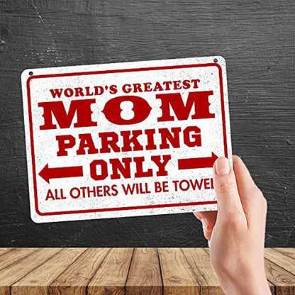 Kruzroyal MP384 WORLD'S GREATEST MOM PARKING ONLY, All others will be towed. Funny Novelty Retro Vintage Metal Wall Sign Plaque 20cm x 15cm