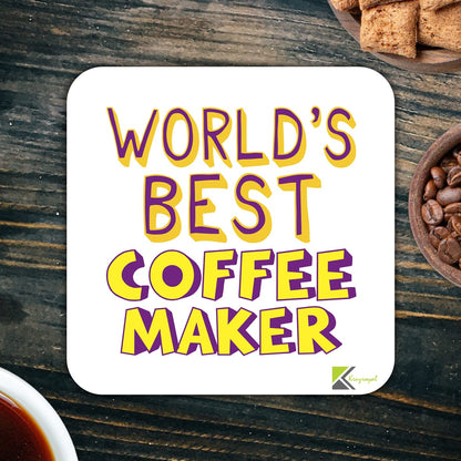 WB029 World's Best Coffee Maker MDF Wooden Coaster by Kruzroyal | Gift for Coffee Maker | Unique Novelty Present | 9cm x 9cm | Coffee Tea MDF Wooden Coaster