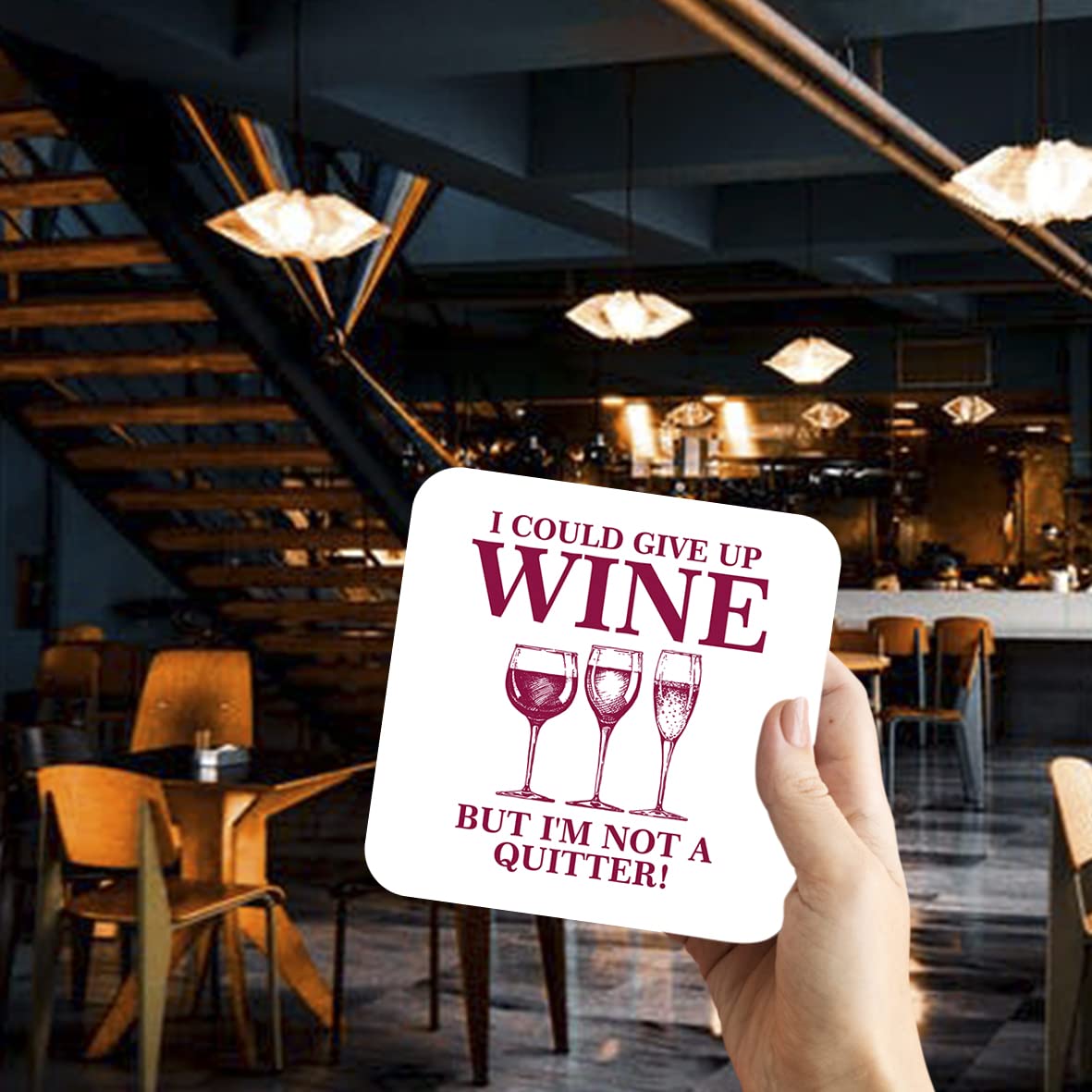 CS407 I Could give up Wine, but I'm not a Quitter! Novelty Funny Coffee Tea Drink Gift Glossy MDF Wooden Coaster
