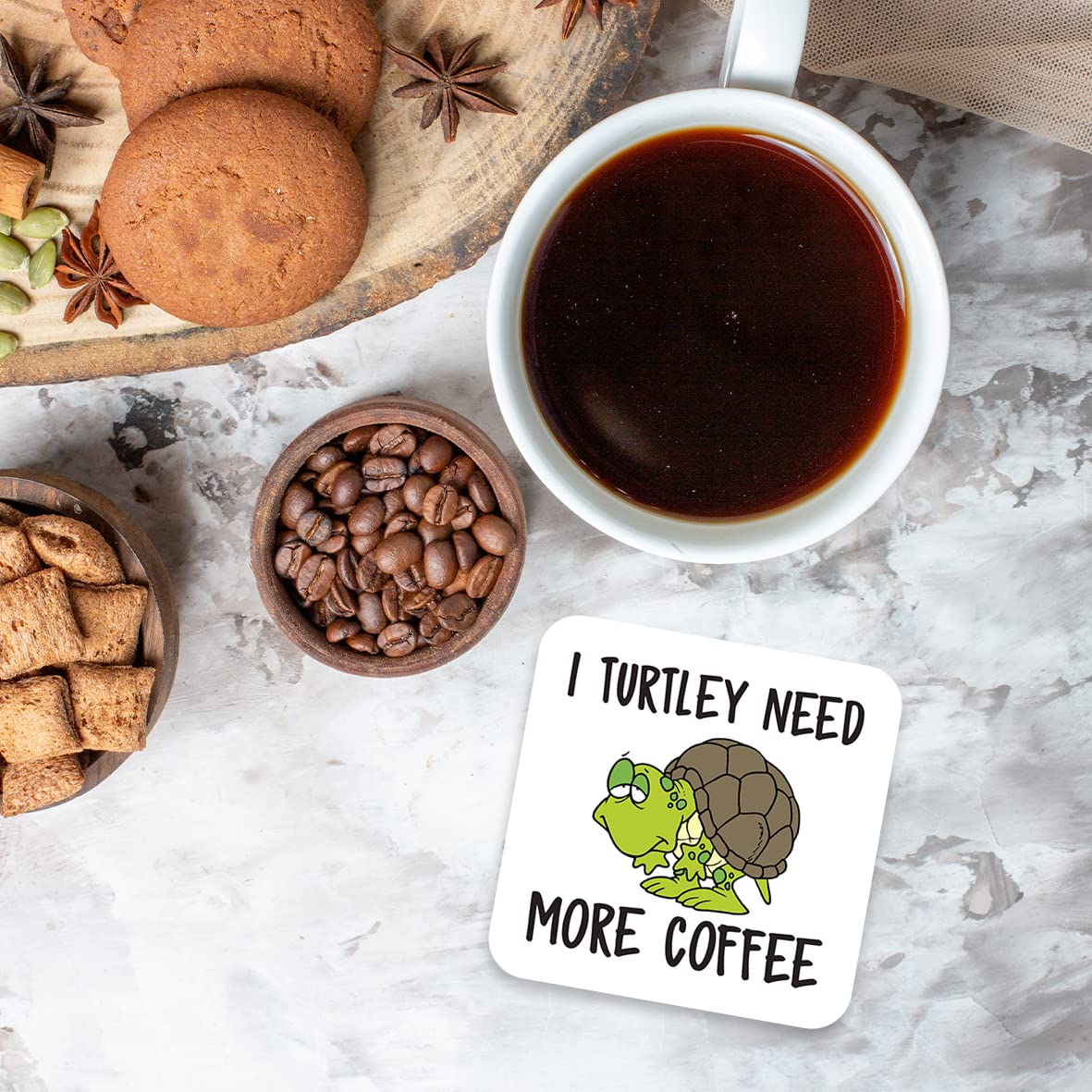 CS705 I Turtley Need More Coffee Novelty Funny Coffee Tea Drink Gift Glossy MDF Wooden Coaster
