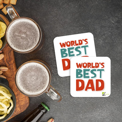 WB013 World's Best DAD MDF Wooden Coaster by Kruzroyal | Gift for DAD| Unique Novelty Present | 9cm x 9cm | Coffee Tea MDF Wooden Coaster