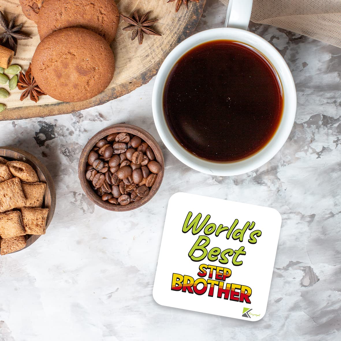 WB017 World's Best Step Brother MDF Wooden Coaster by Kruzroyal | Gift for Step Brother| Unique Novelty Present | 9cm x 9cm | Coffee Tea MDF Wooden Coaster