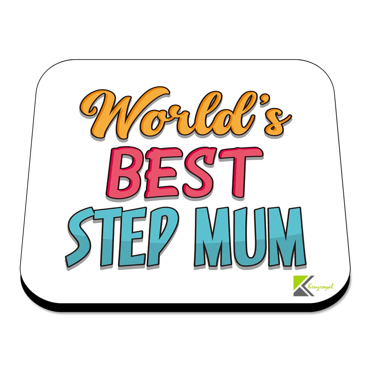 WB019 World's Best Step Mum MDF Wooden Coaster by Kruzroyal | Gift for Step Mum | Unique Novelty Present | 9cm x 9cm | Coffee Tea MDF Wooden Coaster