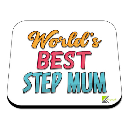 WB019 World's Best Step Mum MDF Wooden Coaster by Kruzroyal | Gift for Step Mum | Unique Novelty Present | 9cm x 9cm | Coffee Tea MDF Wooden Coaster