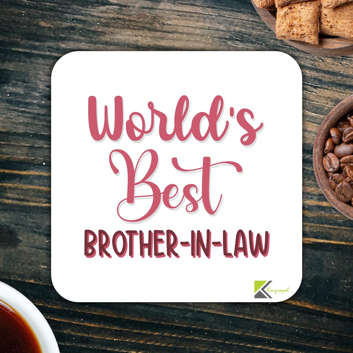 WB097 World's Best Brother-in-law MDF Wooden Coaster by Kruzroyal | Gift for Brother-in-law| Unique Novelty Present | 9cm x 9cm | Coffee Tea MDF Wooden Coaster