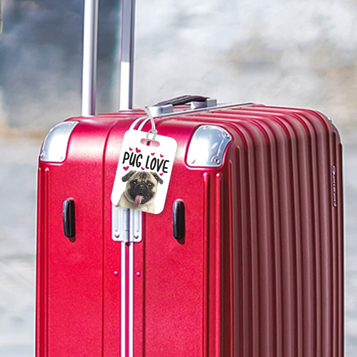 LT120 Pug Love Novelty Funny Unique Designer Gift Glossy Plastic Suitcase Luggage Tag