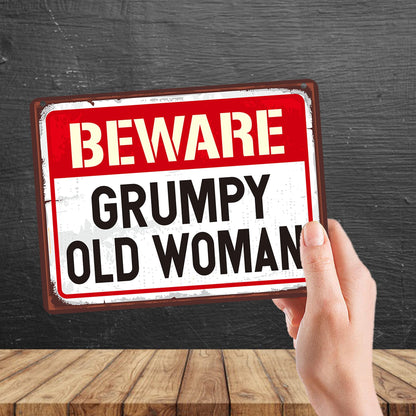 Kruzroyal MP138 Beware Grumpy Old Woman Funny Novelty Retro Vintage Metal Wall Sign Plaque 20cm x 15cm