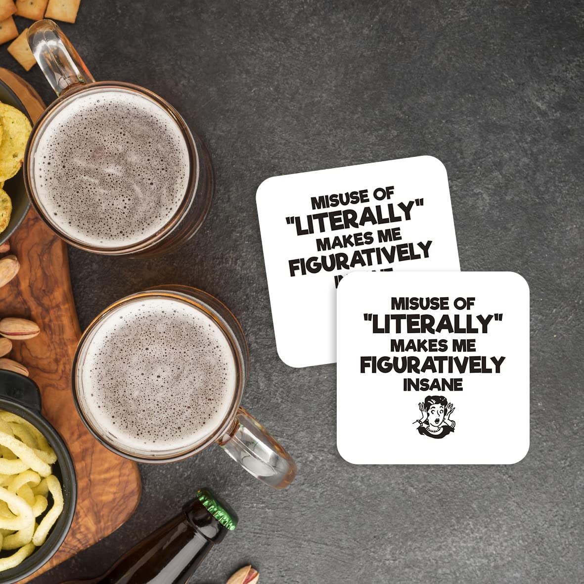 CS460 Misuse of "Literally" Makes me Figuratively Insane Novelty Funny Coffee Tea Drink Gift Glossy MDF Wooden Coaster