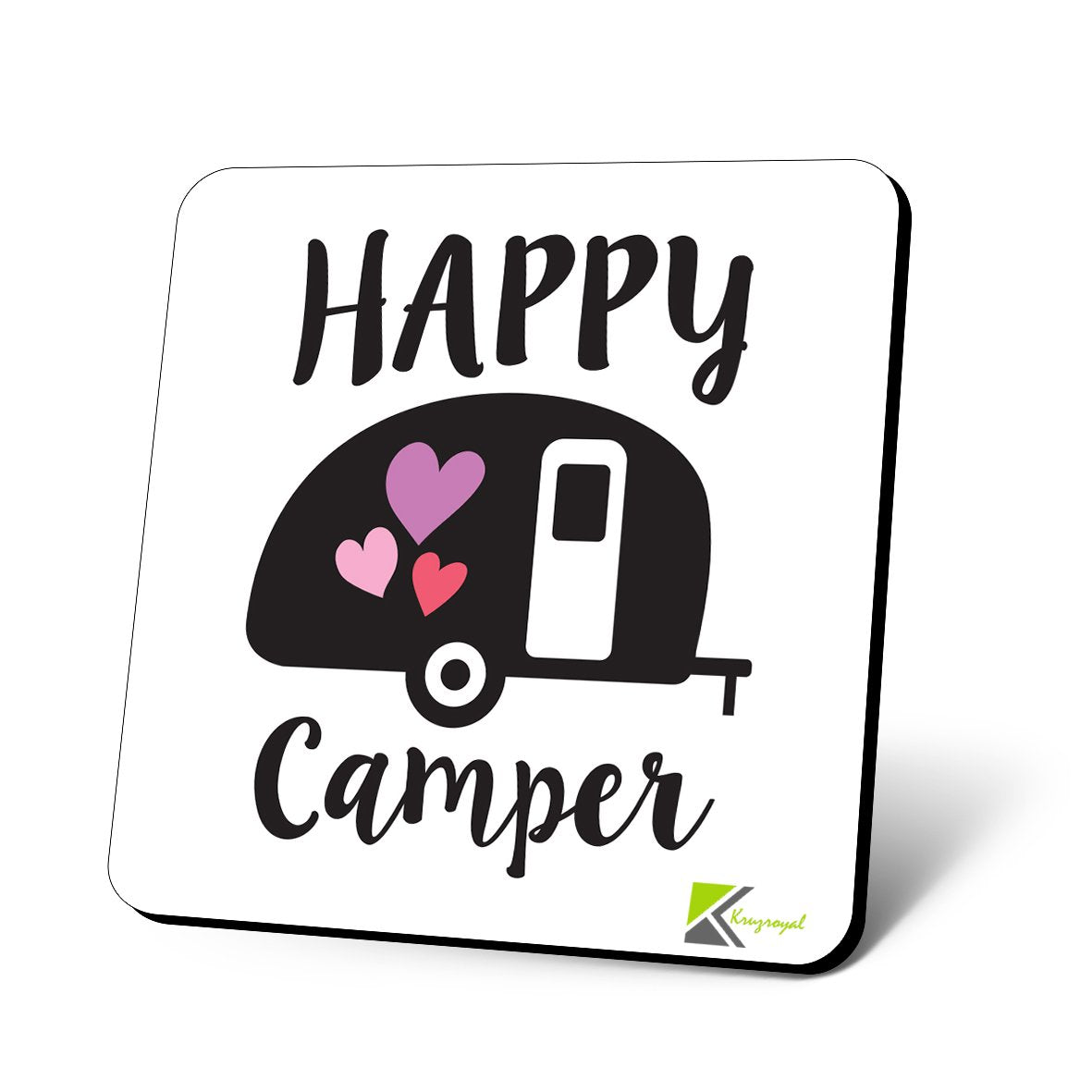 CS911 Happy Camper Novelty Funny Coffee Tea Drink Gift Glossy MDF Wooden Coaster