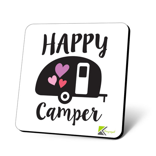 CS911 Happy Camper Novelty Funny Coffee Tea Drink Gift Glossy MDF Wooden Coaster