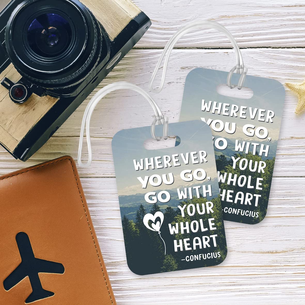 LT021 Whereever You go, go with Your Whole Heart - Confucius Novelty Funny Unique Designer Gift Glossy Plastic Suitcase Luggage Tag