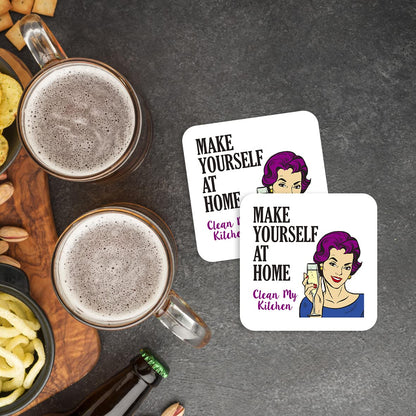 CS581 Make Yourself at Home, Clean My Kitchen Novelty Funny Coffee Tea Drink Gift Glossy MDF Wooden Coaster