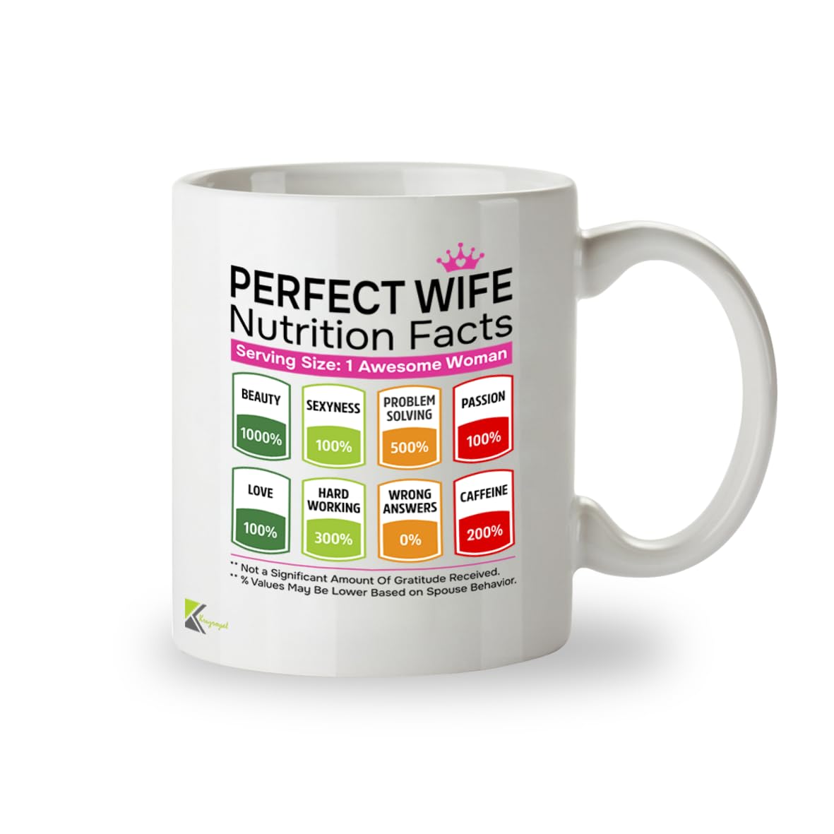 Kruzroyal Perfect Wife Funny Mug - Novelty Nutrition Facts Cup Great Gift from Husband for Anniversary Birthday