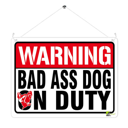 Kruzroyal MP400 WARNING,Bad ass dog on duty.Funny Novelty Retro Vintage Metal Wall Sign Plaque 20cm x 15cm
