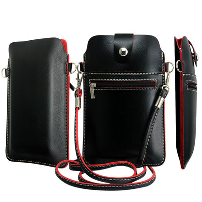 Kruzroyal Universal PU Leather Mobile Phone Bag Case Cover Pouch With Shoulder Strap Bag Ladies Girls