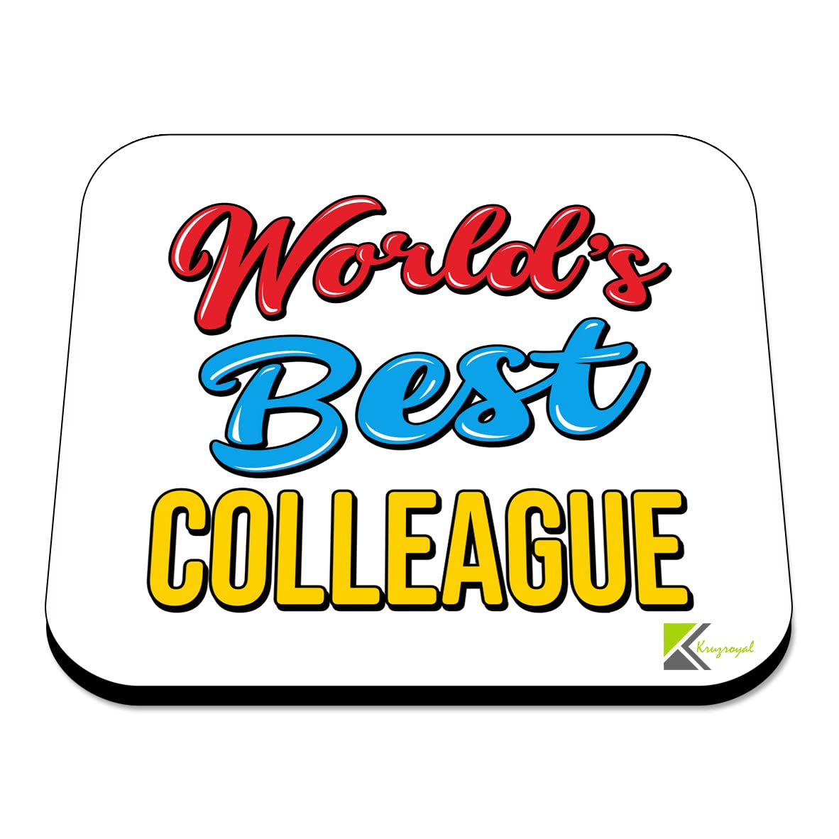 WB100 World's Best Colleague MDF Wooden Coaster by Kruzroyal | Gift for Colleague| Unique Novelty Present | 9cm x 9cm | Coffee Tea MDF Wooden Coaster