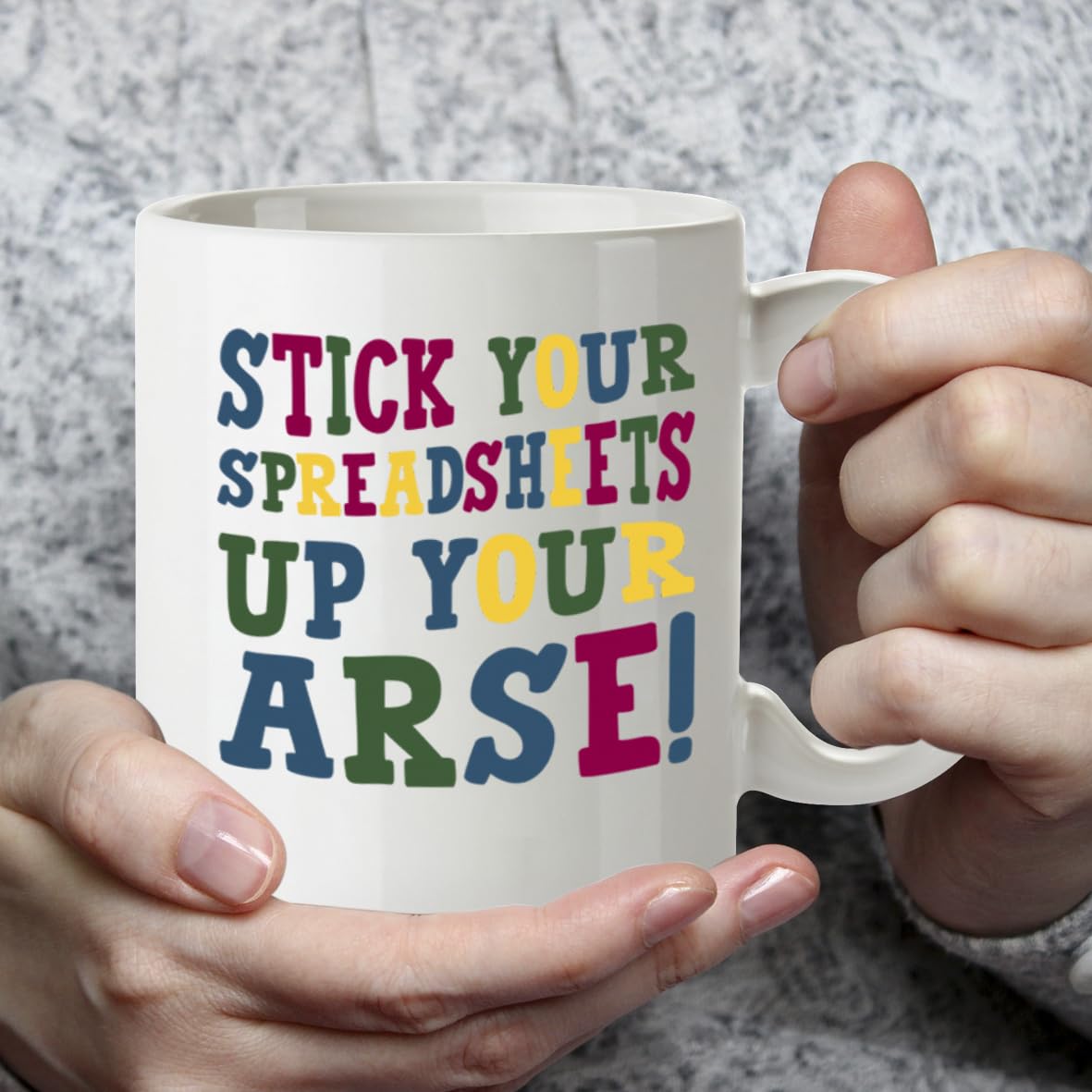 Kruzroyal Rude Office Mug, Stick Your Spreadsheets Up Your A*se Design, Funny Novelty Gift for Accountant, Colleague or Boss, White Ceramic Coffee Tea Cup, 11 oz DZ123