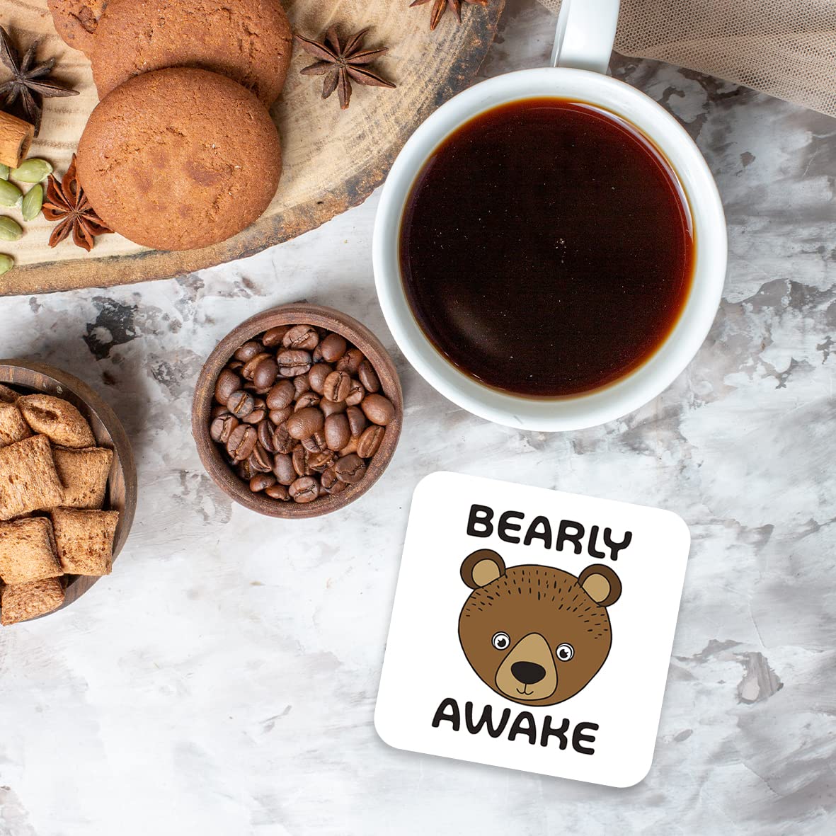 CS701 Bearly Awake Novelty Funny Coffee Tea Drink Gift Glossy MDF Wooden Coaster