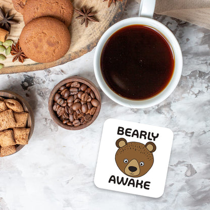 CS701 Bearly Awake Novelty Funny Coffee Tea Drink Gift Glossy MDF Wooden Coaster