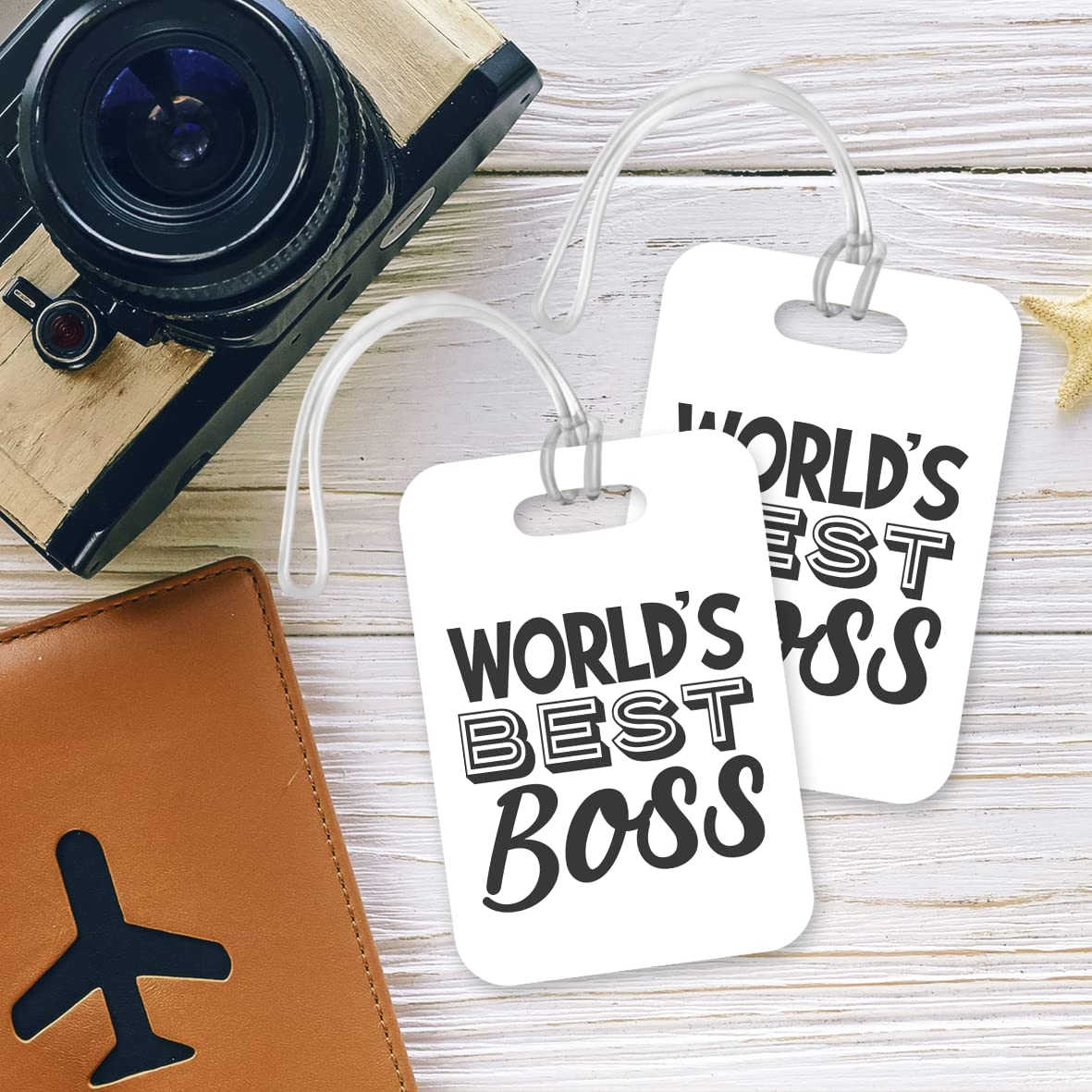 LT412 World's Best Boss Novelty Funny Unique Designer Gift, Suitcase, Glossy Plastic Luggage Tag for Boss