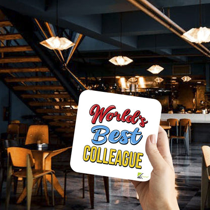 WB100 World's Best Colleague MDF Wooden Coaster by Kruzroyal | Gift for Colleague| Unique Novelty Present | 9cm x 9cm | Coffee Tea MDF Wooden Coaster