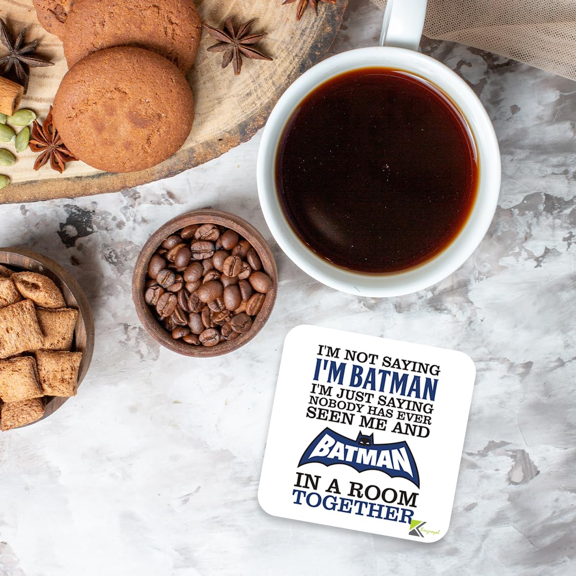 CS861 I'm not saying i'm batman, i'm just saying nobody has ever seen me and batman in a room together. Novelty Funny Coffee Tea Drink Gift Glossy MDF Wooden Coaster | Superhero Gag Gift