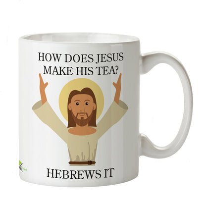Kruzroyal Funny Jesus Mug - How Does Jesus Make His Tea? Hebrews It - Novelty Tea Coffee Mug, Funny Christian Gift, Secret Santa, Birthday Present