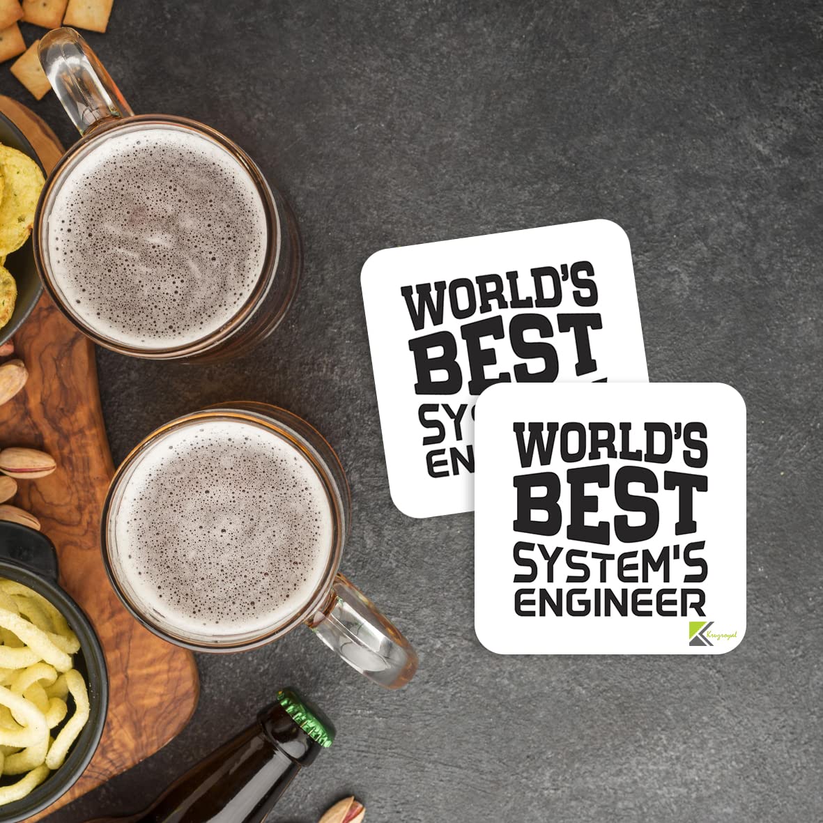WB006 World's Best System's Engineer MDF Wooden Coaster by Kruzroyal | Gift for System's Engineer | Unique Novelty Present | 9cm x 9cm | Coffee Tea MDF Wooden Coaster