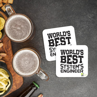 WB006 World's Best System's Engineer MDF Wooden Coaster by Kruzroyal | Gift for System's Engineer | Unique Novelty Present | 9cm x 9cm | Coffee Tea MDF Wooden Coaster