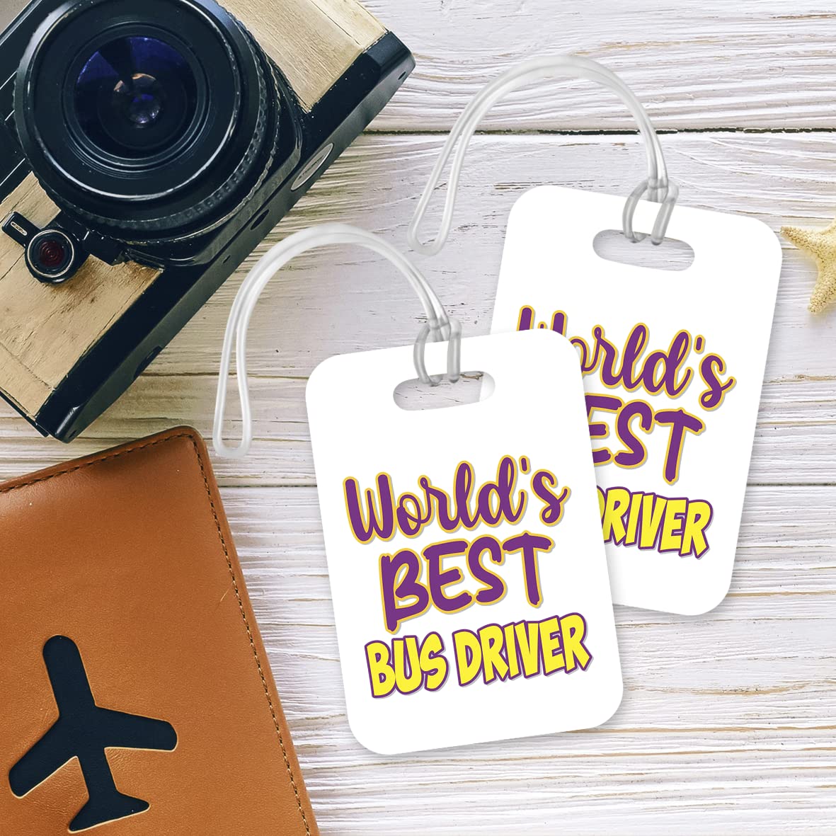 LT478 World's Best Bus Driver Novelty Funny Unique Designer Gift, Suitcase, Glossy Plastic Luggage Tag for Bus Driver