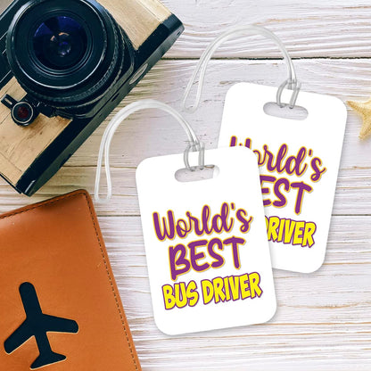 LT478 World's Best Bus Driver Novelty Funny Unique Designer Gift, Suitcase, Glossy Plastic Luggage Tag for Bus Driver