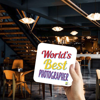 WB068 World's Best Photographer MDF Wooden Coaster by Kruzroyal | Gift for Photographer | Unique Novelty Present | 9cm x 9cm | Coffee Tea MDF Wooden Coaster