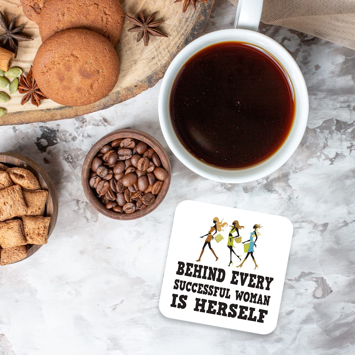 CS609 Behind Every Successful Woman is Herself Novelty Funny Coffee Tea Drink Gift Glossy MDF Wooden Coaster
