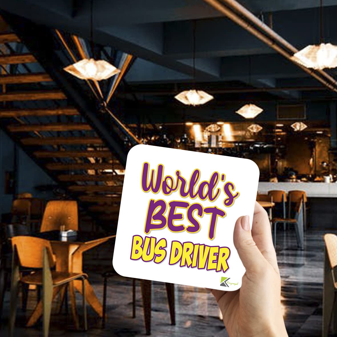 WB078 World's Best Bus Driver MDF Wooden Coaster by Kruzroyal | Gift for Bus Driver | Unique Novelty Present | 9cm x 9cm | Coffee Tea MDF Wooden Coaster